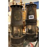 TWO ECCLES AND PATTERSON MINERS SAFETY LAMPS