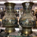 PAIR OF CHINESE BALUSTER BRONZE VASES WITH CLOSSIONE ENAMEL DECORATION