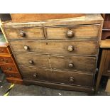 EARLY 19TH MAHOGANY TWO OVER THREE DRAWER CHEST ON BRACKET FEET
