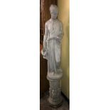 STONE WORK STATUE OF THE WATER CARRIER ON ORNATE PEDESTAL A/F