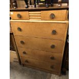 1950S/60S OAK PLY FIVE DRAWER CHEST