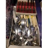 SHOE BOX OF VARIOUS PLATED CUTLERY, DESSERT FORKS, ETC.