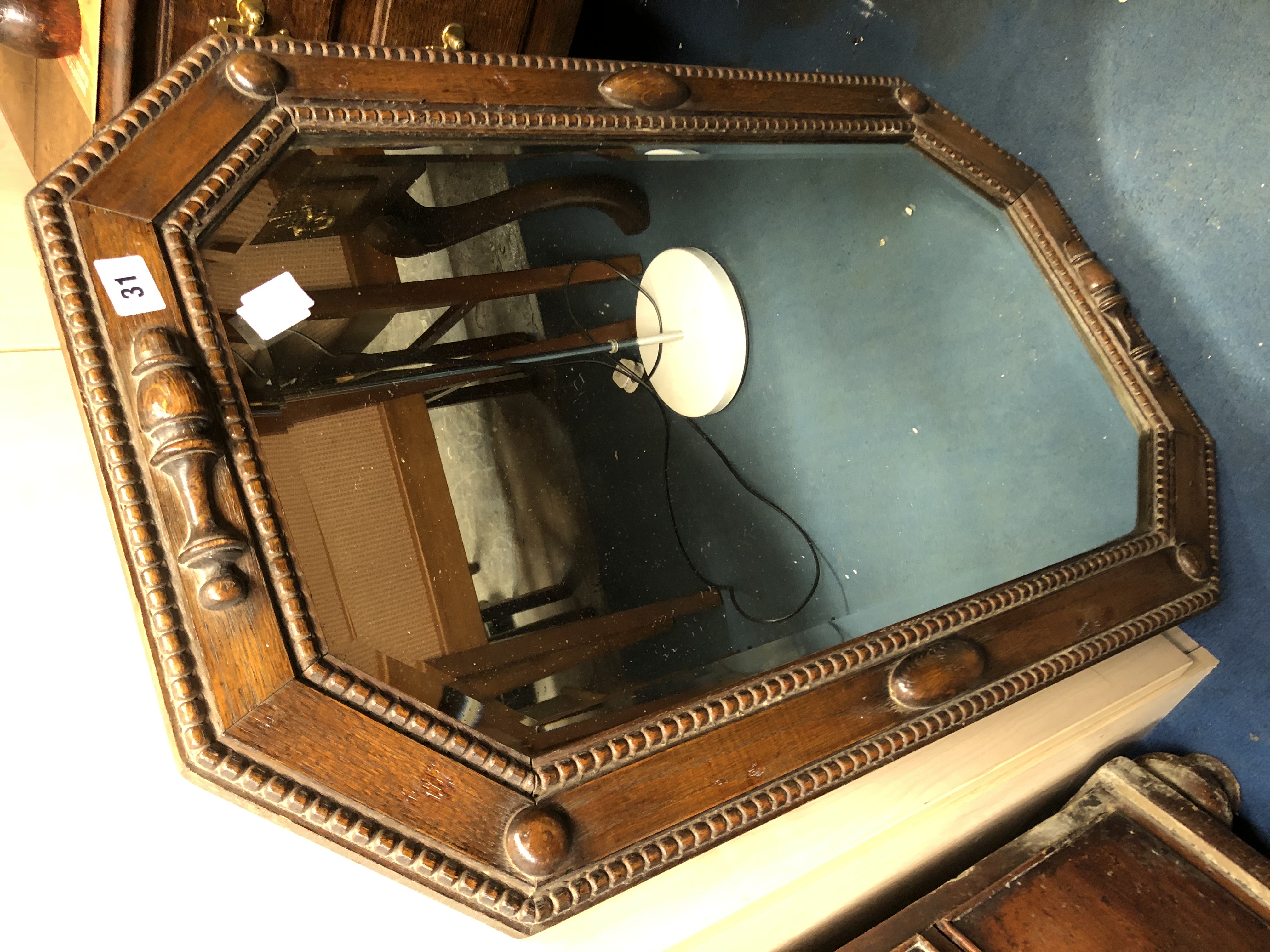 OAK BEADED AND BEVELLED OCTAGONAL MIRROR