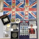 TWO 1992 UK ECU COIN SETS, 1994 UK COIN COLLECTION, PROOF 1973 FIFTY PENCE PIECE, TWO OTHERS,