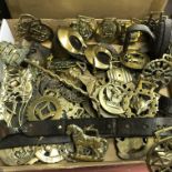 BOX CONTAINING HORSE BRASSES, MARTINGALES,