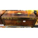 VICTORIAN ROSEWOOD AND CUT BRASS INLAID WRITING BOX