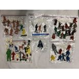 SIX BAGS OF VARIOUS PLASTIC TOY FIGURES INCLUDING ROBIN HOOD, PIRATES, SPACEMEN, DIVERS,