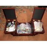 SMALL CANTILEVER NEEDLEWORK BOX AND CONTENTS