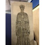 LINEN WAX RUBBING PRINT OF A MEDIEVAL MONK