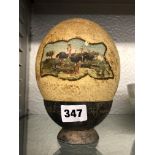 OSTRICH EGG WITH PAINTED PANEL