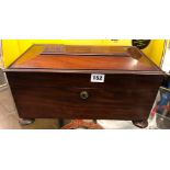 REGENCY MAHOGANY TEA CADDY ON DISK FEET