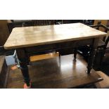 VICTORIAN PINE SCRUB TOP FARMHOUSE KITCHEN TABLE WITH SHALLOW DRAWER