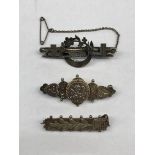 TWO SILVER CRESCENT BAR BROOCH AND ONE OTHER