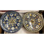 TWO LARGE DECORATIVE POTTERY SHALLOW BOWLS