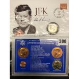 JFK SILVER COIN COVER AND USA PRESIDENTS LINCOLN AND KENNEDY COIN SET