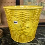 YELLOW WICKER EFFECT RIBBON TIED JARDINIERE