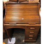 EARLY 20TH CENTURY OAK SINGLE PEDESTAL TAMBOUR FRONTED DESK