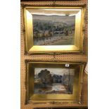 PAIR OF OIL ON CANVAS OF RIVER LANDSCAPES IN ORNATE GILDED AND GLAZED FRAMES