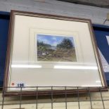 SMALL WATERCOLOUR TITLED "COD BECK, OSMOTHERLY" RESERVOIR SCENE WITH SHEEP SIGNED PATRICIA WORMALD,