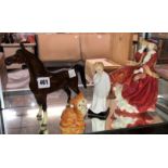 WEST GERMANY GLOSS HORSE, BESWICK SEATED CAT, ROYAL DOULTON DARLING BY CHARLES VYSE,