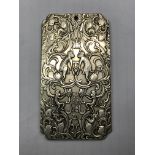 CHINESE WHITE METAL RECTANGULAR LUCKY MEDALLION/PAPER WEIGHT DECORATED WITH MONKEYS CLIMBING