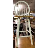 WHITE PAINTED AND BEECH HOOP BACK KITCHEN STOOL