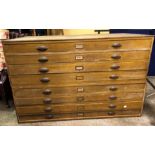 EARLY 20TH CENTURY TWO SECTION PINE EIGHT DRAWER ARCHITECTS CHEST