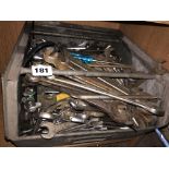 BOX OF VARIOUS RING SPANNERS, WRENCHES,