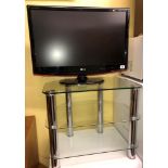 LG FULL HD MONITOR TV AND GLASS TV STAND