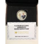 CASED QUEEN ELIZABETH II PLATINUM WEDDING ANNIVERSARY SILVER NUMIS PROOF