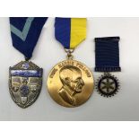 CASED SILVER ENAMEL PAST DISTRICT GOVERNOR SHIELD MEDALLION AND RIBBON,