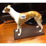 GLOSS MODEL OF A GREYHOUND ON WOODEN PLINTH