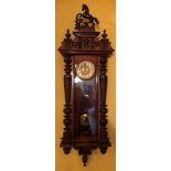 19TH CENTURY WALNUT PENDULUM WALL CLOCK WITH REARING STALLION CARVED PEDIMENT