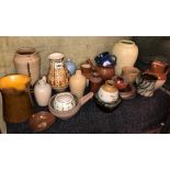 SHELF OF VARIOUS STUDIO POTTERY - DAVID LLOYD JONES AMONGST OTHERS