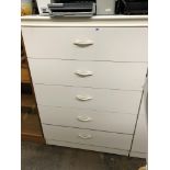 WHITE TALL FIVE DRAWER CHEST