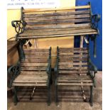 GREEN CAST IRON SLATTED BENCH,
