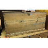 19TH CENTURY WAXED PINE BLANKET BOX WITH BRASS HANDLES