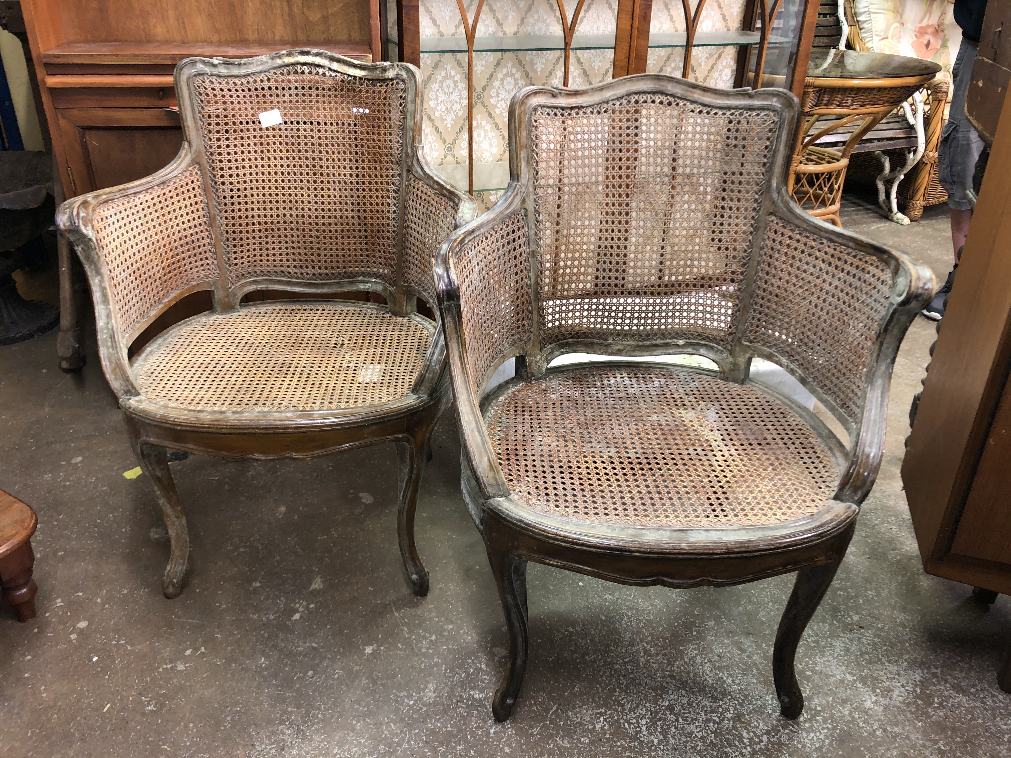 PAIR OF BEECH BERGERE CANED ELBOW CHAIRS MAKERS LABEL STAIR AND ANDREW SOHO SQUARE LONDON - Bild 2 aus 7