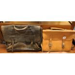TWO LEATHER SATCHELS AND HOLDALL BAG