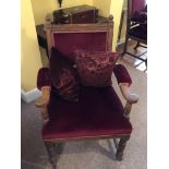 PAIR OF EDWARDIAN CARVED UPHOLSTERED ELBOW CHAIRS BY COLLIER AND PLUCKNETT CABINET MAKERS,