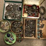 THREE BOXES OF WHITE METAL AND ETHNIC STYLE COSTUME JEWELLERY