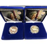 TWO QUEEN ELIZABETH II SILVER PROOF FIVE POUND GOLDEN JUBILEE CROWNS