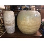 TWO GREEN AND STIPPLE GLAZED OVOID STUDIO POTTERY VASES