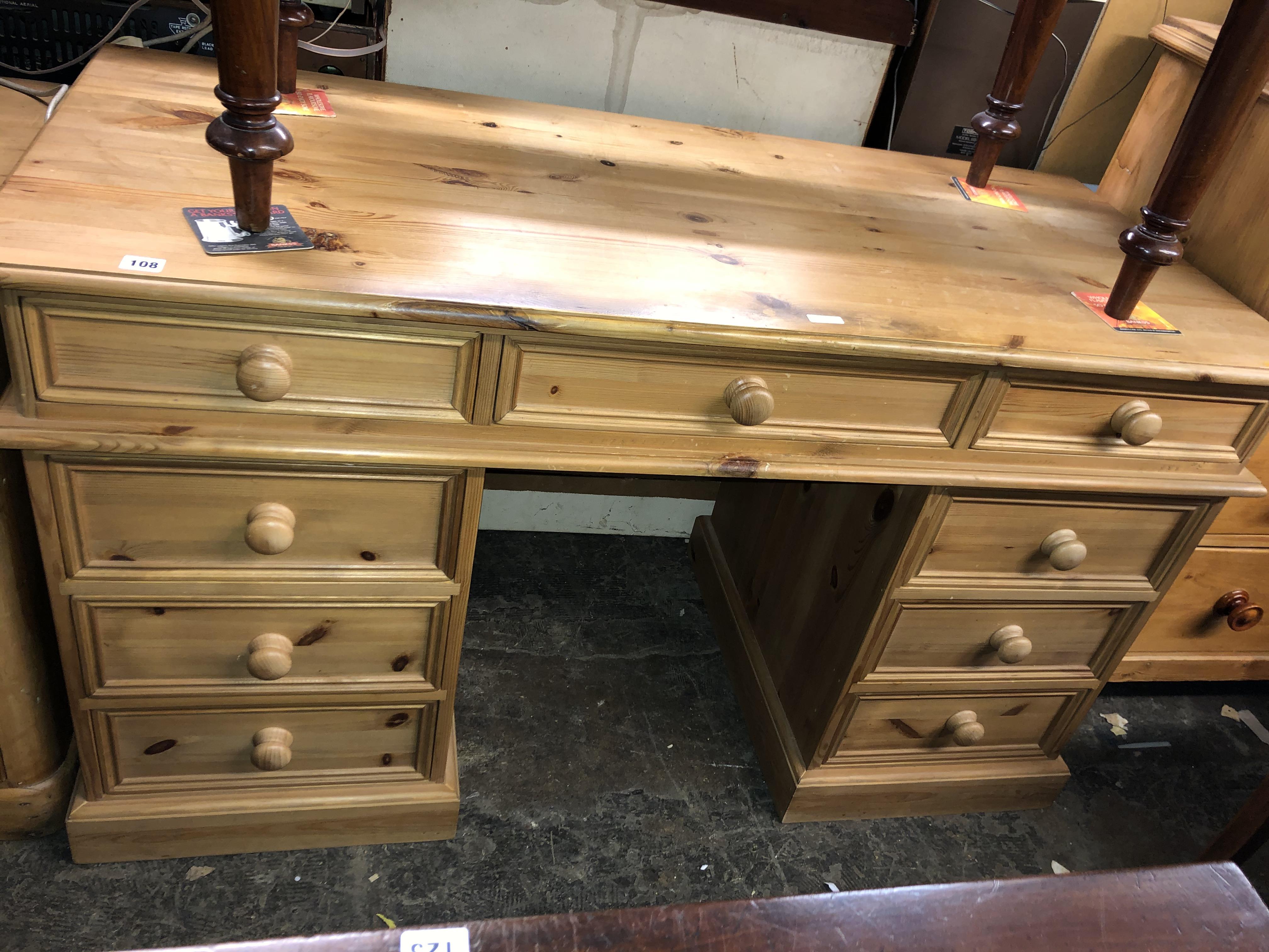 PINE NINE DRAWER KNEEHOLE DESK