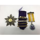 SILVER AND ENAMEL FRATERNITY MEDALLION, STAR AND ENAMEL BADGE ON RIBBON PRESENTED TO MRS H.
