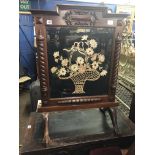 MAHOGANY FRAMED FIRE SCREEN WITH NEEDLEWORK PANEL