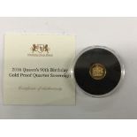 2016 QUEENS NINETIETH BIRTHDAY GOLD PROOF QUARTER SOVEREIGN