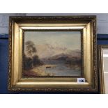 OIL ON CANVAS HIGHLAND LANDSCAPE IN GILT FRAME 25CM X 19CM