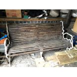 LATE 19TH EARLY/20TH CENTURY CAST IRON SCROLL BACK SLATTED BENCH