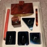 POLISHED AGATE INKWELL, INK BLOTTER, PAPER KNIFE,